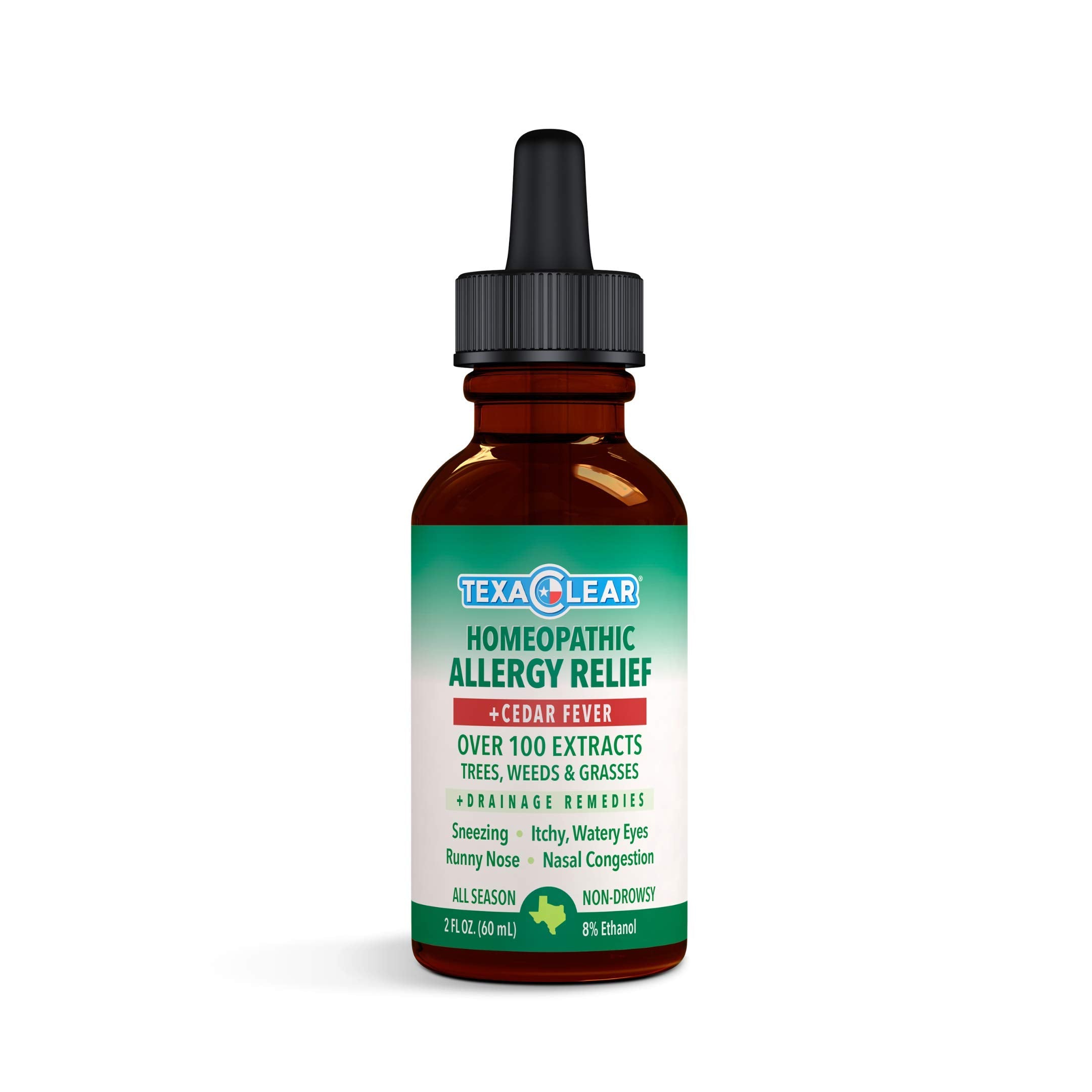 TexaClear All Season Allergy Relief Drops Homeopathic, Non-Drowsy, Safe, Effective Remedy - Extracts from Trees, Weeds & Grasses