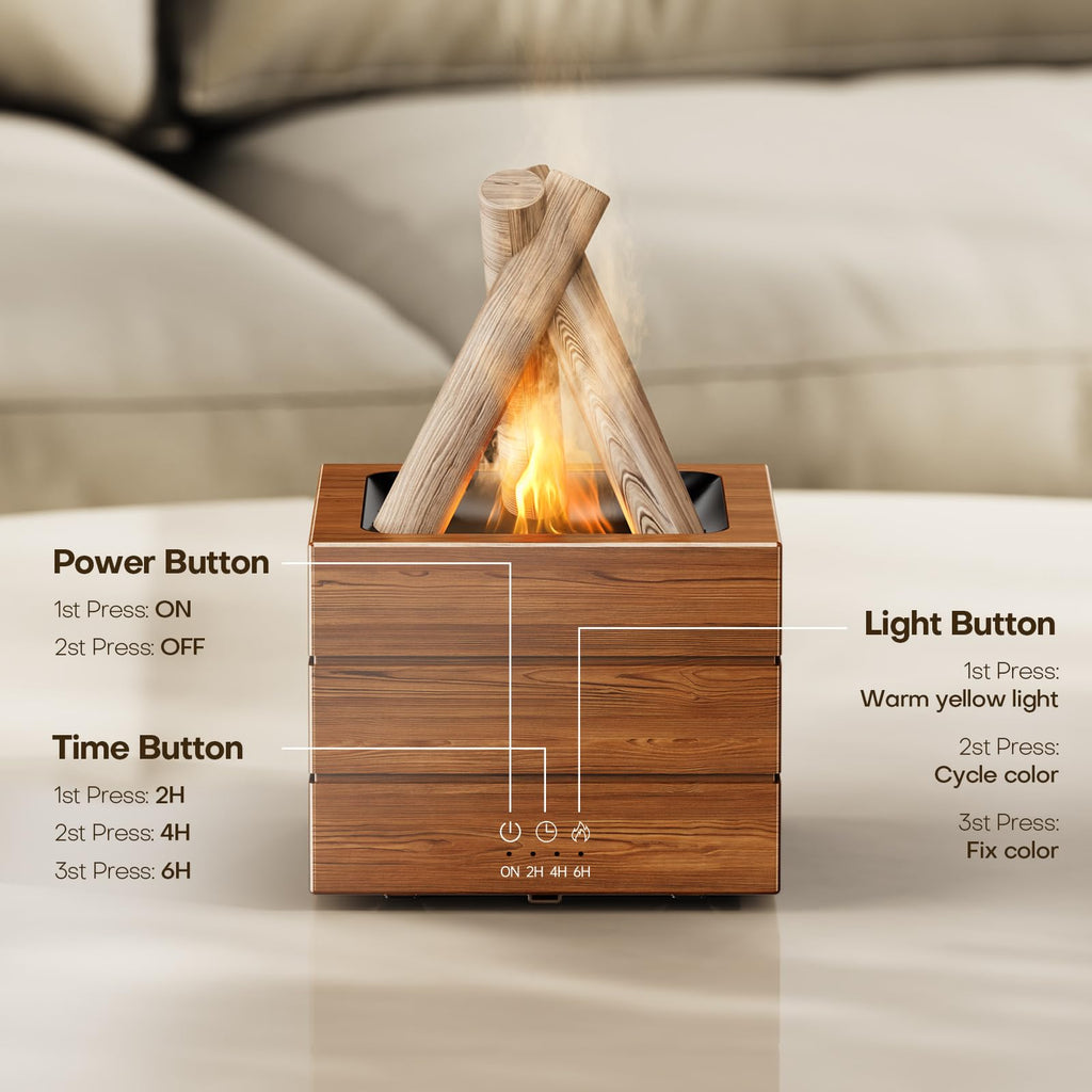 Bonfire Essential Oil Diffuser Flame Aromatherapy Diffuser Machine 280ML Fire Mist Humidifiers 8 Color LED Lights Campfire Diffu