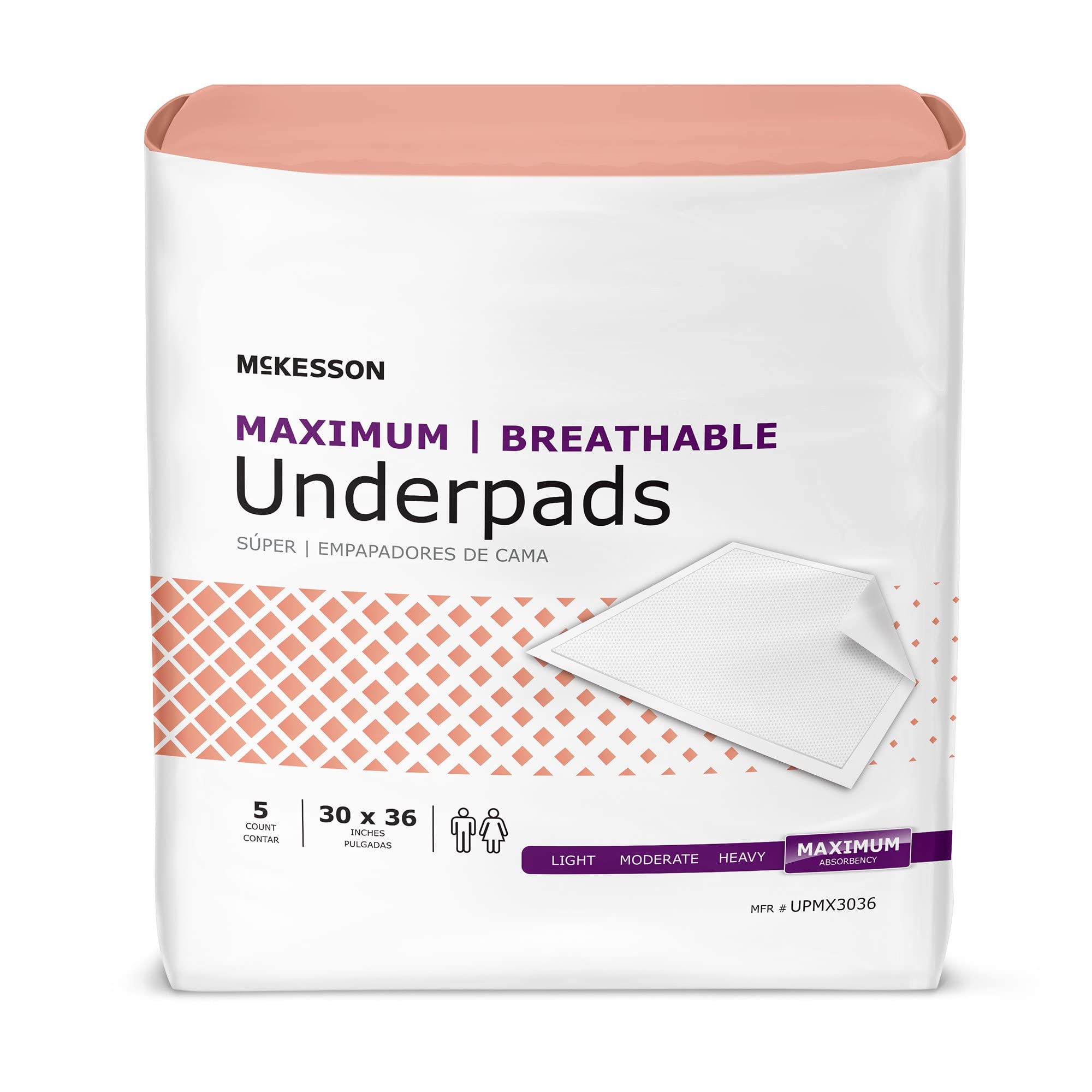 McKesson Underpads Disposable Bed Pads 30 x 36 [70 Count], Maximum Absorbency, Maximum Breathable Incontinence Chux Pads for Adu