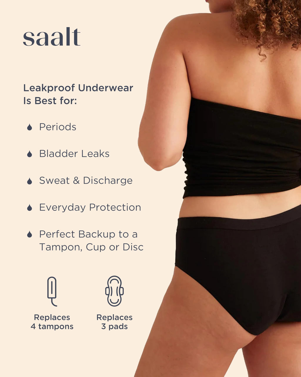 Saalt EveryWear Cotton Brief - Leakproof Period Underwear - Mid-Rise, Full Coverage Womens Underwear - Reusable & Washable - Rep