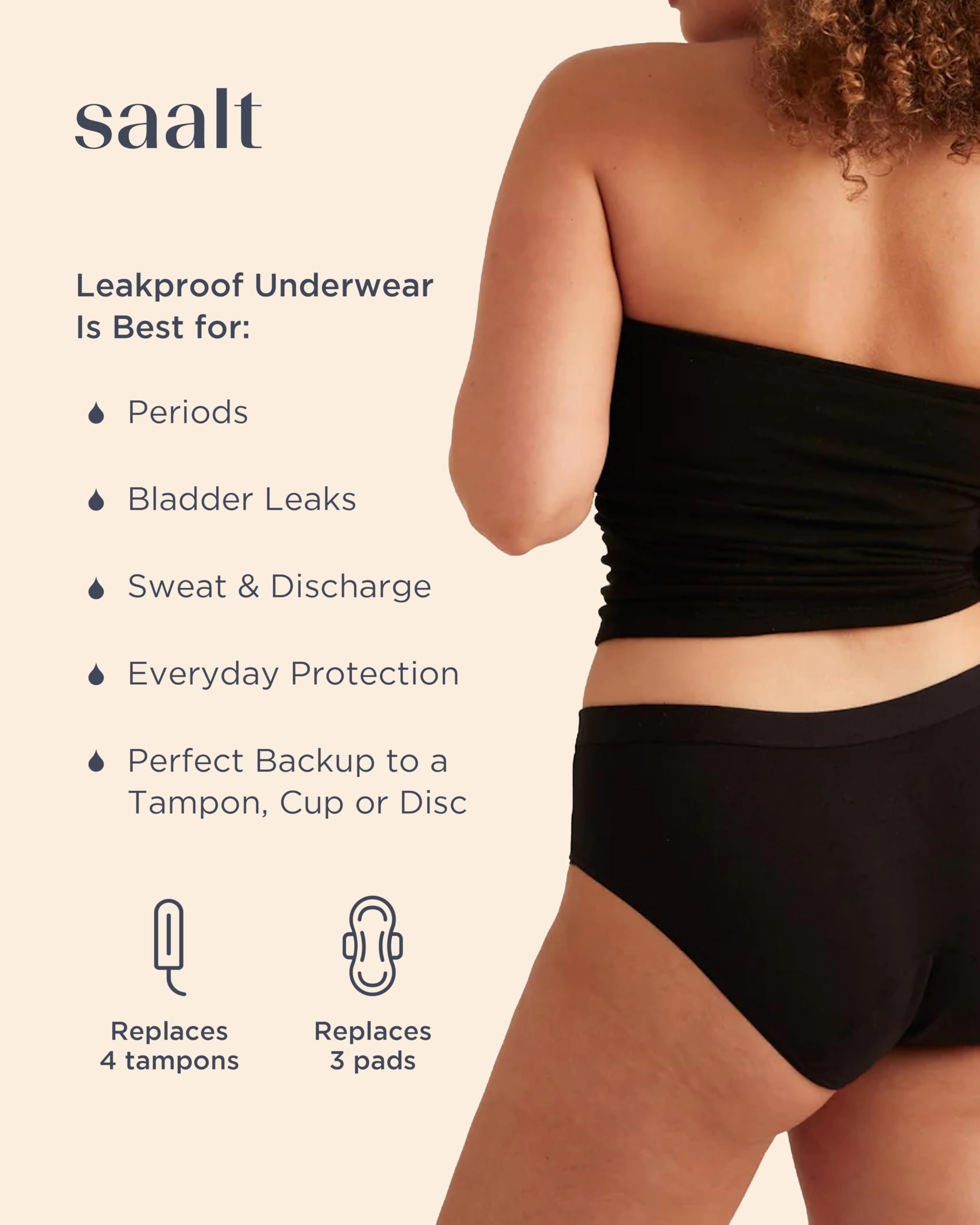 Saalt EveryWear Cotton Brief - Leakproof Period Underwear - Mid-Rise, Full Coverage Womens Underwear - Reusable & Washable - Rep