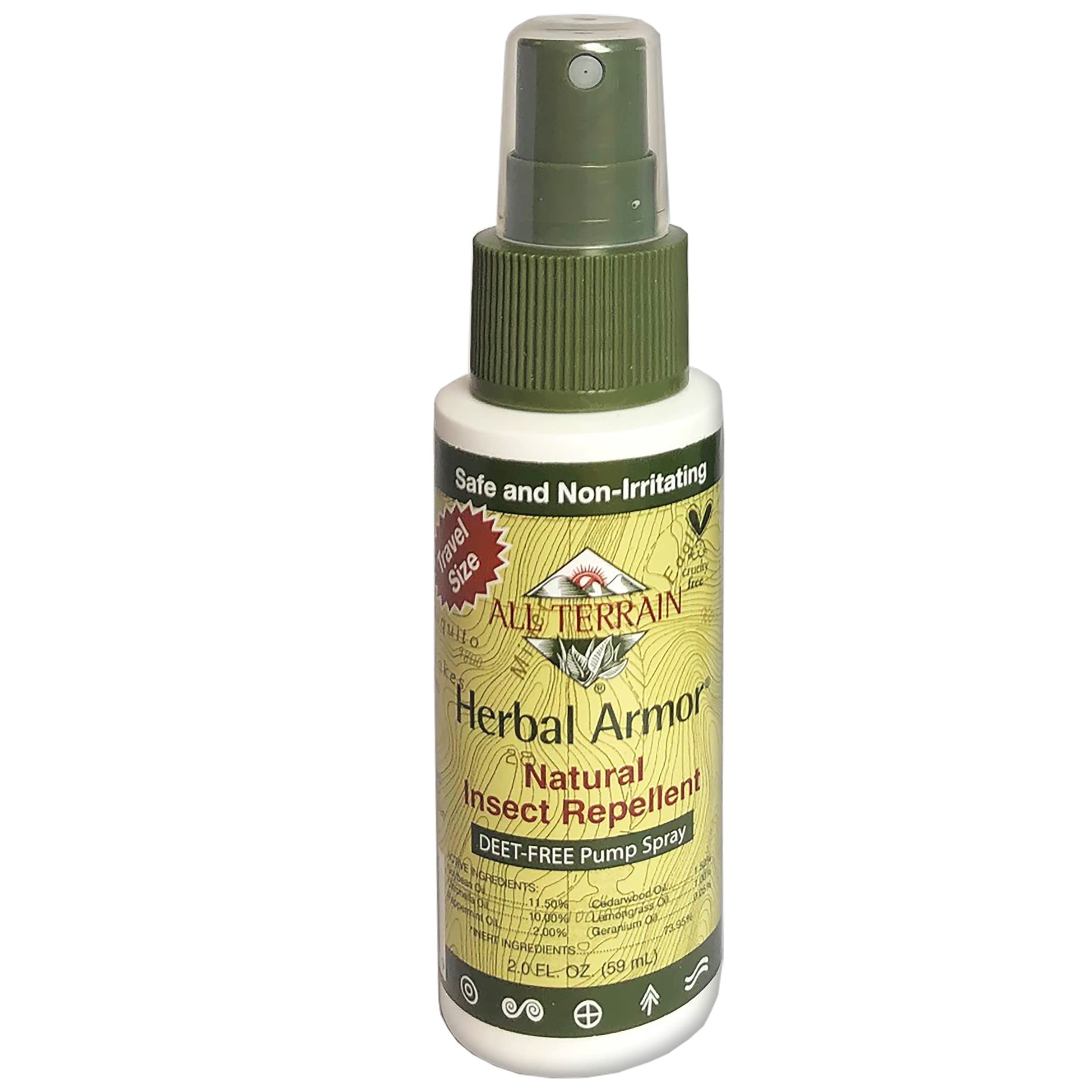 Herbal Armor DEET-Free Pump Spray 2 oz. Travel Size Insect Repellent, Plant-Based and All Natural, Safe for Family and Pets, Mos