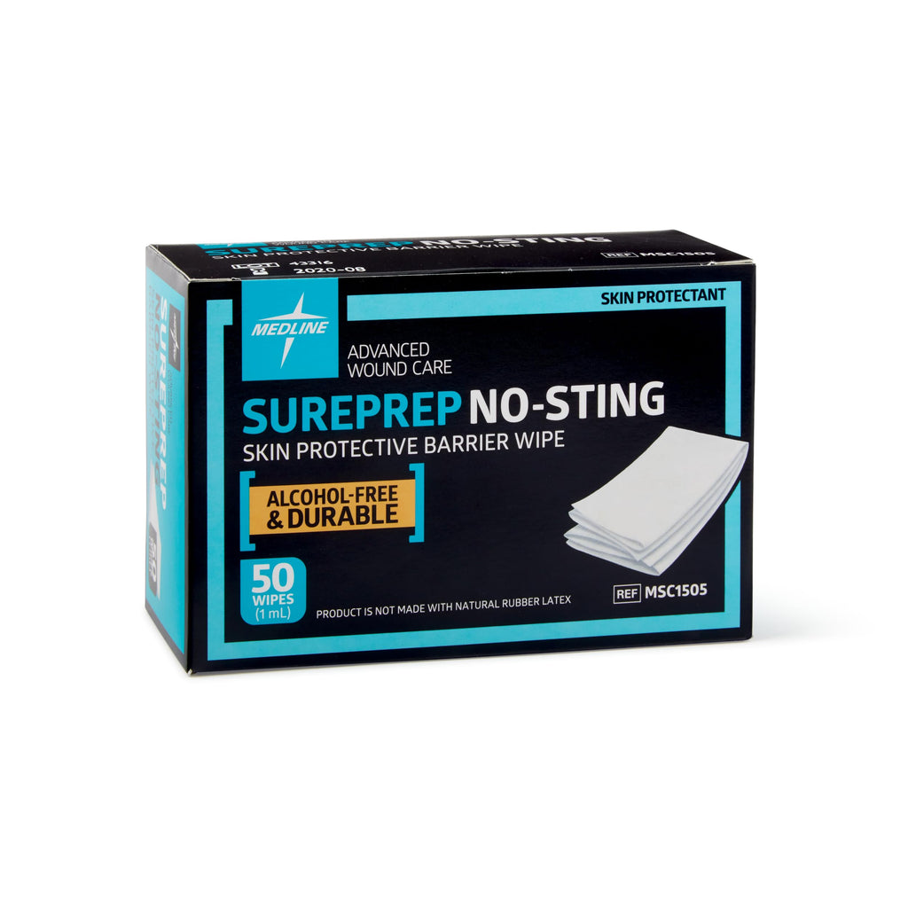 Medline SurePrep No-Sting Skin Protective Barrier Wipes, Pack of 50