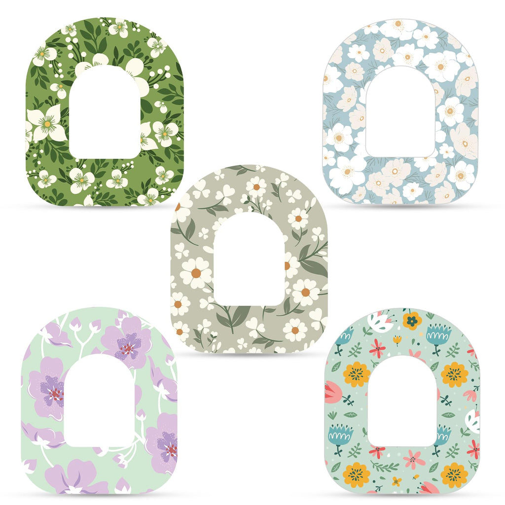 25pcs Adhesive Patches for Omnipod 5, Breathable Waterproof CGM Insulin Sensor Covers, Medical Overpatches, Flower Prints Glucos