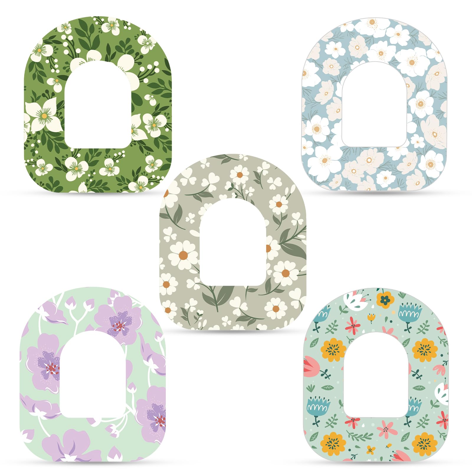 25pcs Adhesive Patches for Omnipod 5, Breathable Waterproof CGM Insulin Sensor Covers, Medical Overpatches, Flower Prints Glucos