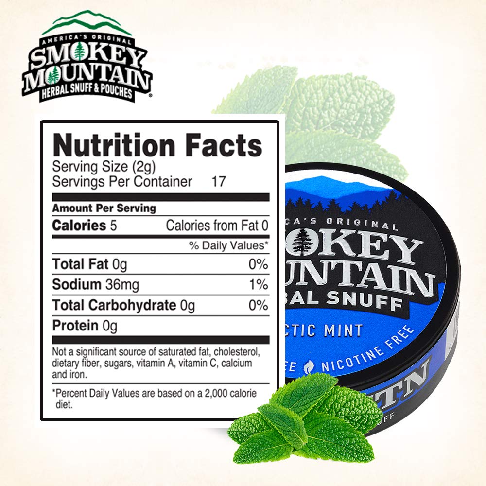 Smokey Mountain Herbal Long Cut - Arctic Mint - 1 Can - Tobacco Free and Nicotine Free Snuff