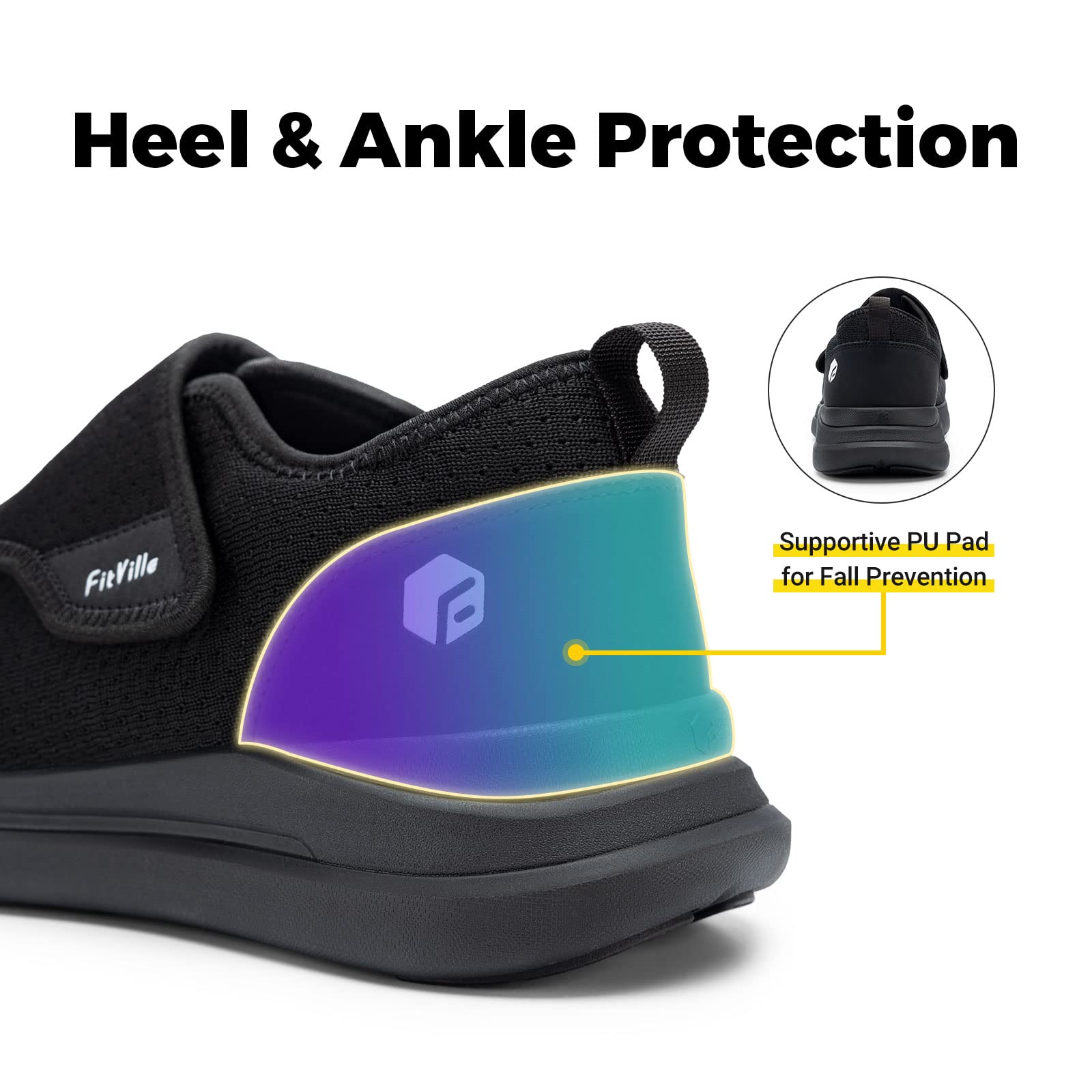 FitVille Diabetic Shoes for Men Extra Wide Slip-on Shoes for Swollen Feet Adjustable Walking Shoes for Elderly Foot Pain Relief