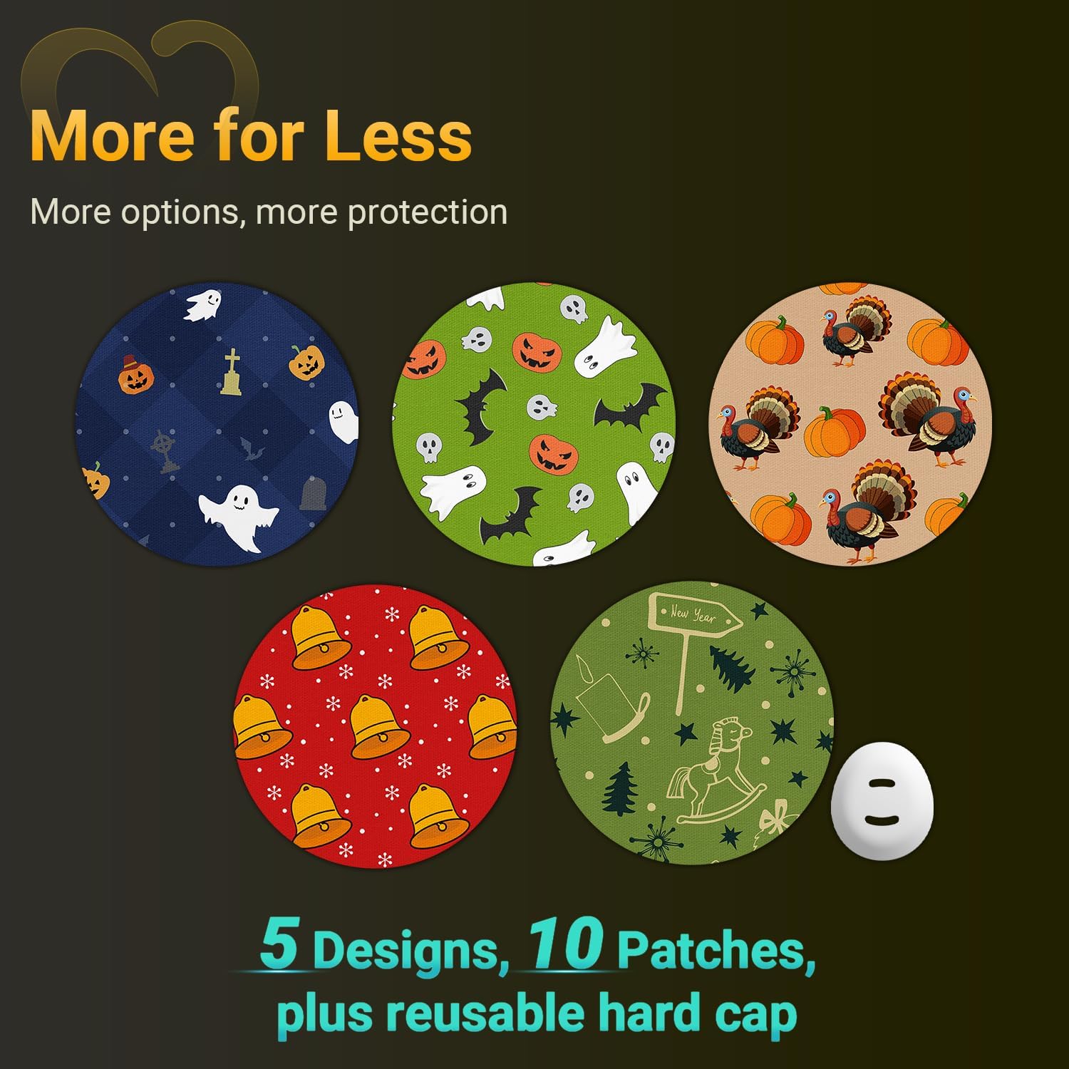 Dexcom G7 & Stelo Over Patches Holiday, Amolyfe 10-Pack Adhesive Patches Waterproof Bump-Proof with Hard Cap, Breathable Medical