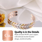 Feraco Copper Magnetic Bracelet for Women, Fashionable Braided Cuff Bangle with 3500 Gauss Magnets, 99.99% Pure Copper Jewelry G