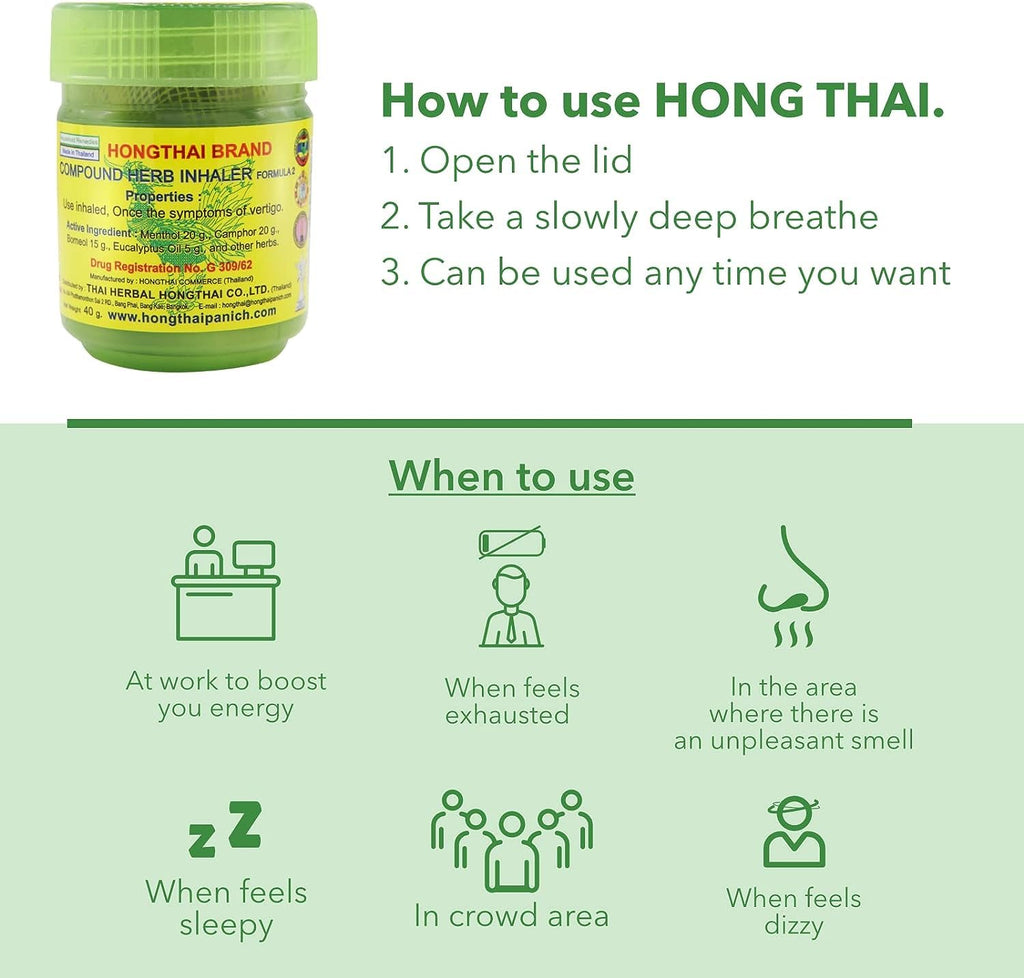 HONG THAI Compound Thai Herb Inhalant 10g Pack of 2