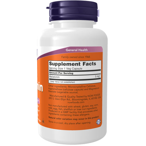 NOW Foods Supplements, Melatonin 5 mg, Free Radical Scavenger*, Healthy Sleep Cycle*, 180 Count (Pack of 1)