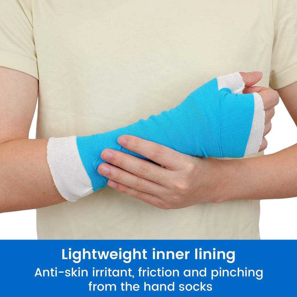 Velpeau Hand Socks for Splint (Pack of 10), Breathable, Thin Stockinette Tubing for Arm, Wrist Brace with Thumb Spica Liner, Cot