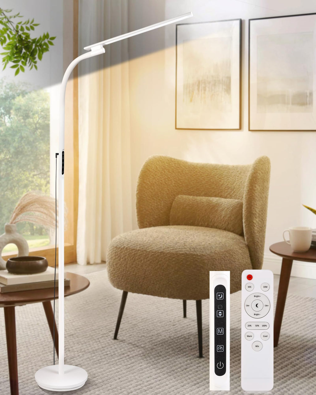 Aoife Light Therapy Floor Lamp 5 Color Temperatures 5 Brightness Levels Remote & Touch Control Timer 360Convertible Adjustable w