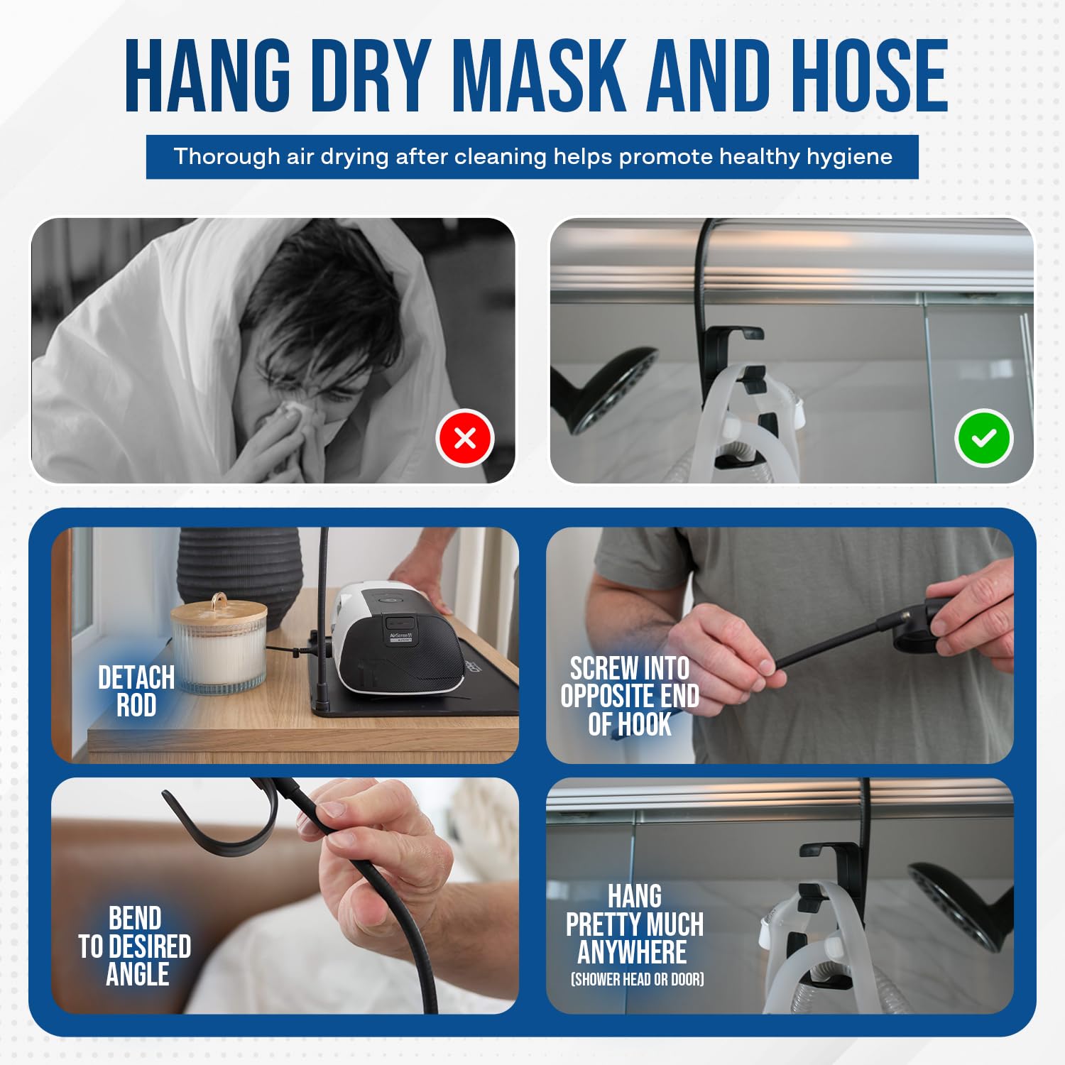 CPAP Hose Holder for Mask and Tube Hanger Stand for CPAP Nightstand - Supplies for CPAP mat for Bedside Organizer with Clean Mas