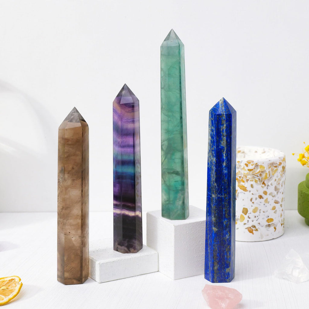 Apengshi 1PCS Natural Crystal Lapis Lazuli Tower 5.9-6.3 (15-16cm) 6 Faceted Single Point Prism Healing Crystal Wand for Meditat