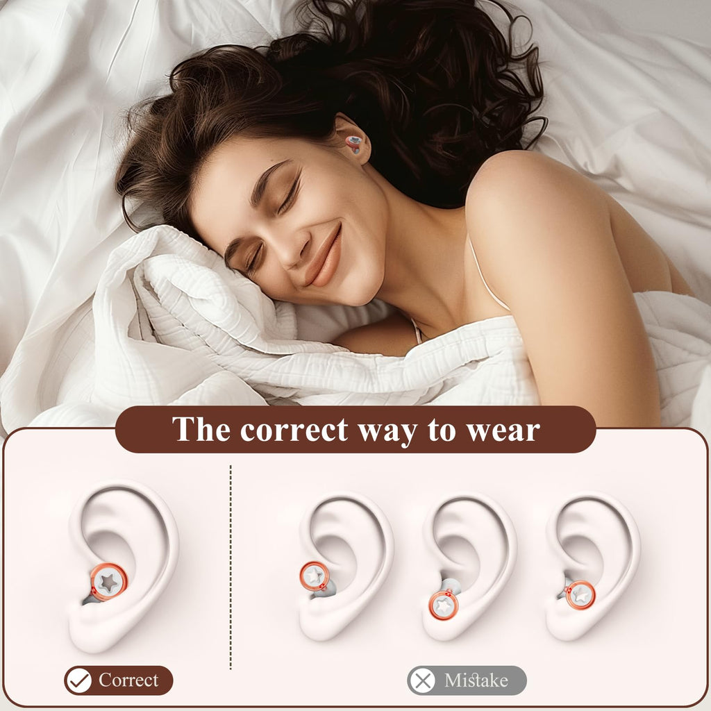 Noise-Canceling Earplug for Sleeping Transparent Ring Hearing Protection,Noise Canceling and Washable,3 Pairs S-L Ear Plugs,-26