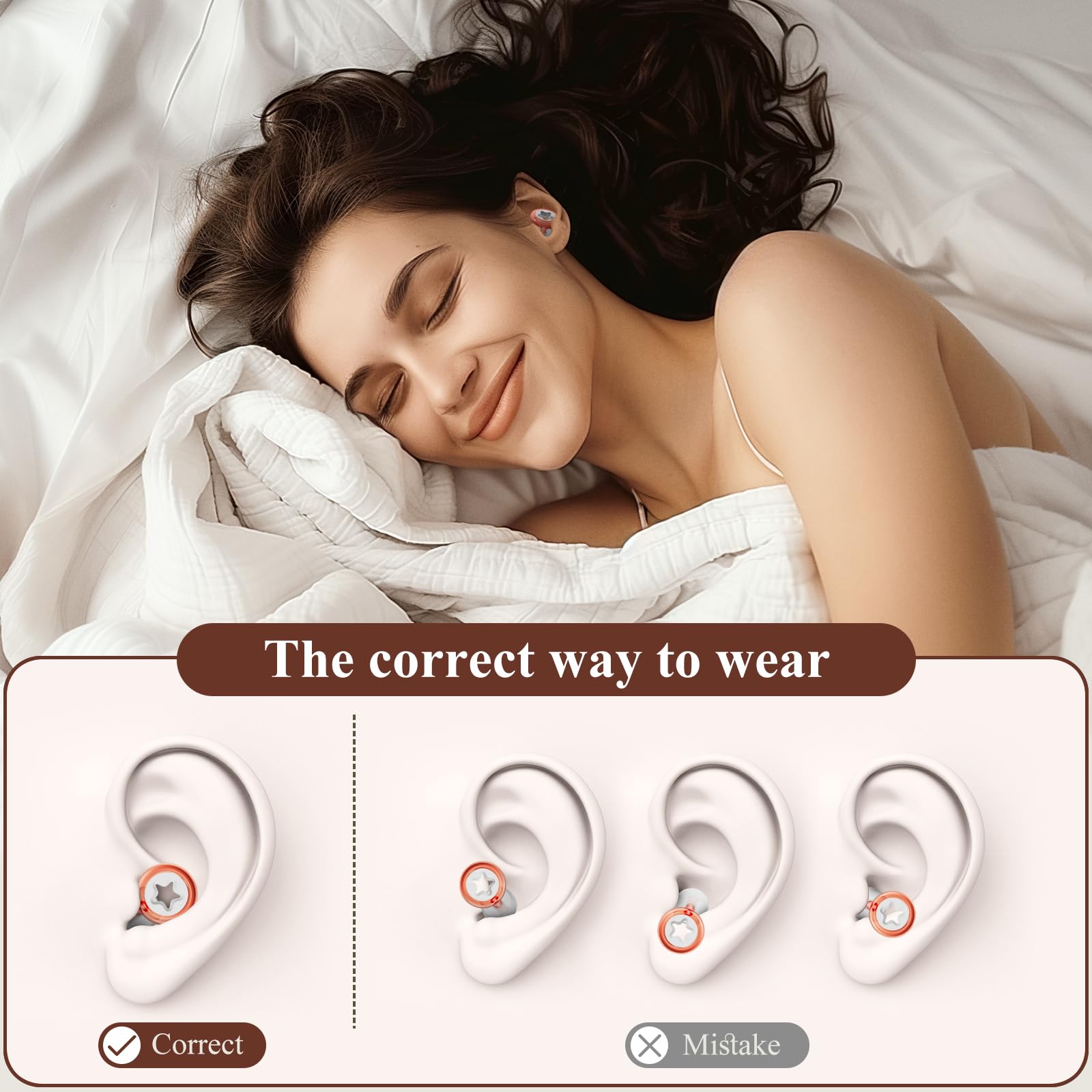 Noise-Canceling Earplug for Sleeping Transparent Ring Hearing Protection,Noise Canceling and Washable,3 Pairs S-L Ear Plugs,-26