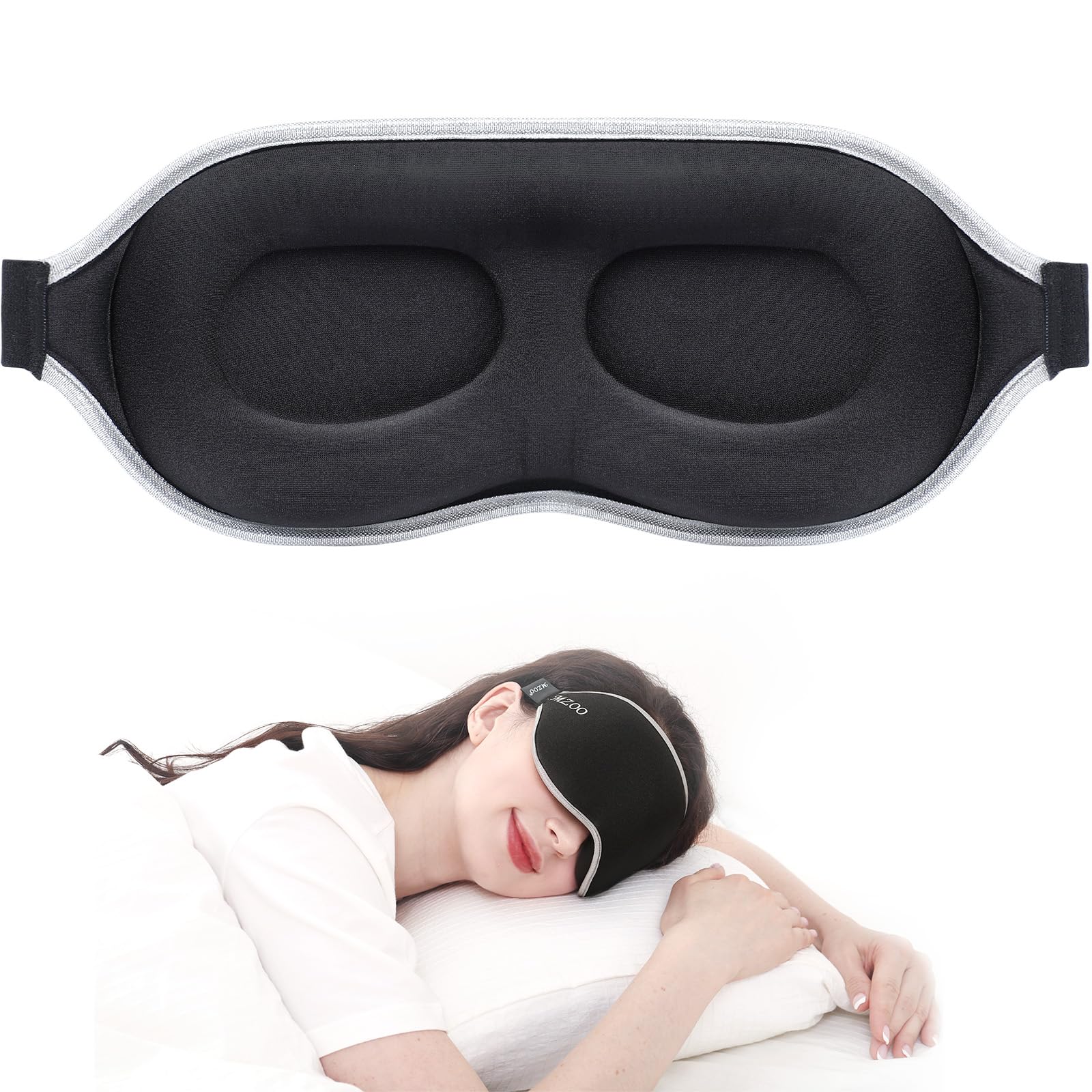MZOO Luxury Sleep Mask for Back and Side Sleeper, Completely Block Out Light Sleeping Eye Mask for Women Men, Zero Eye Pressure 
