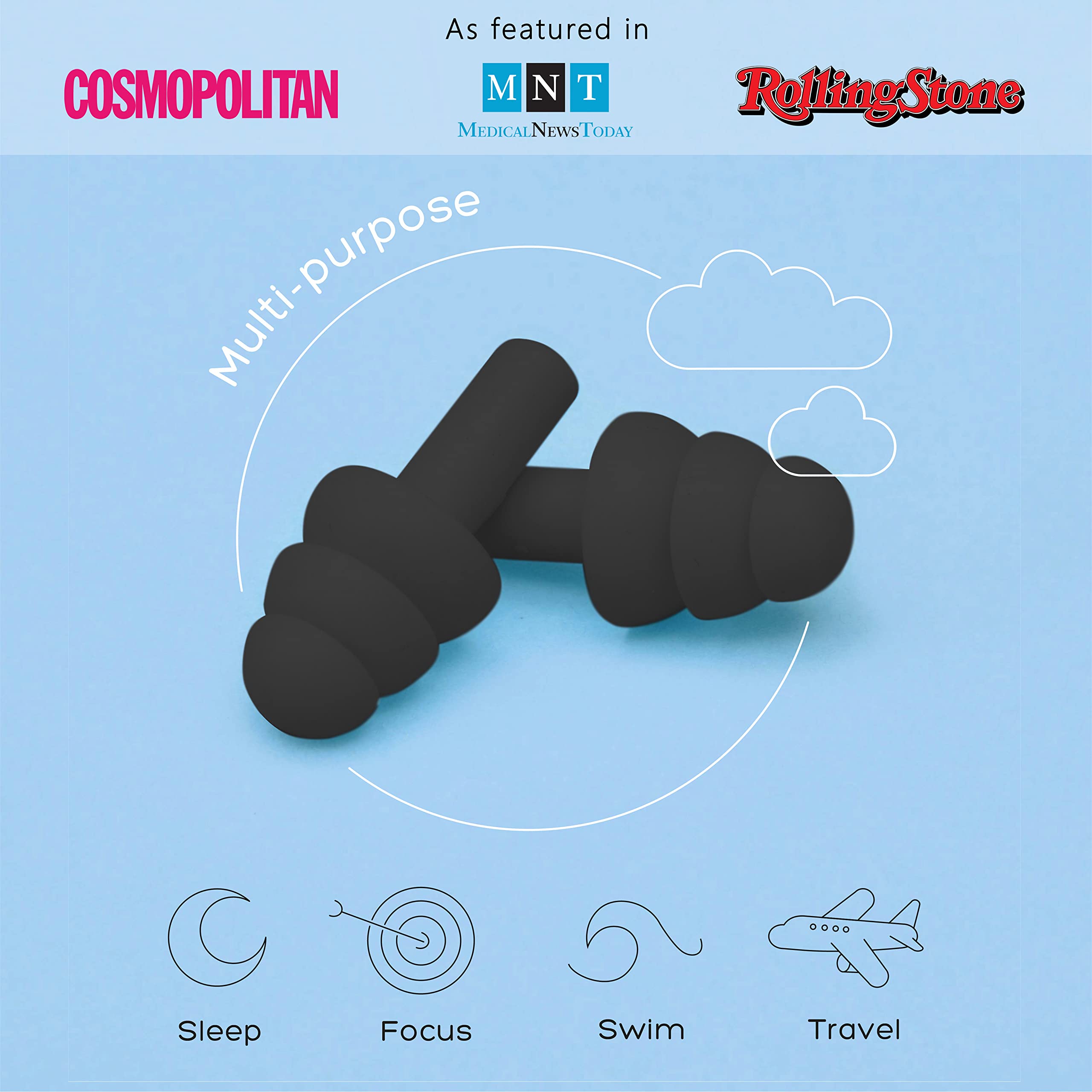 Anbow Soft Ear Plugs fot Sleeping Noise Reduction, Made of Silicone, Suitable for Sleeping & Swimming, Soft Reusable Earplugs fo