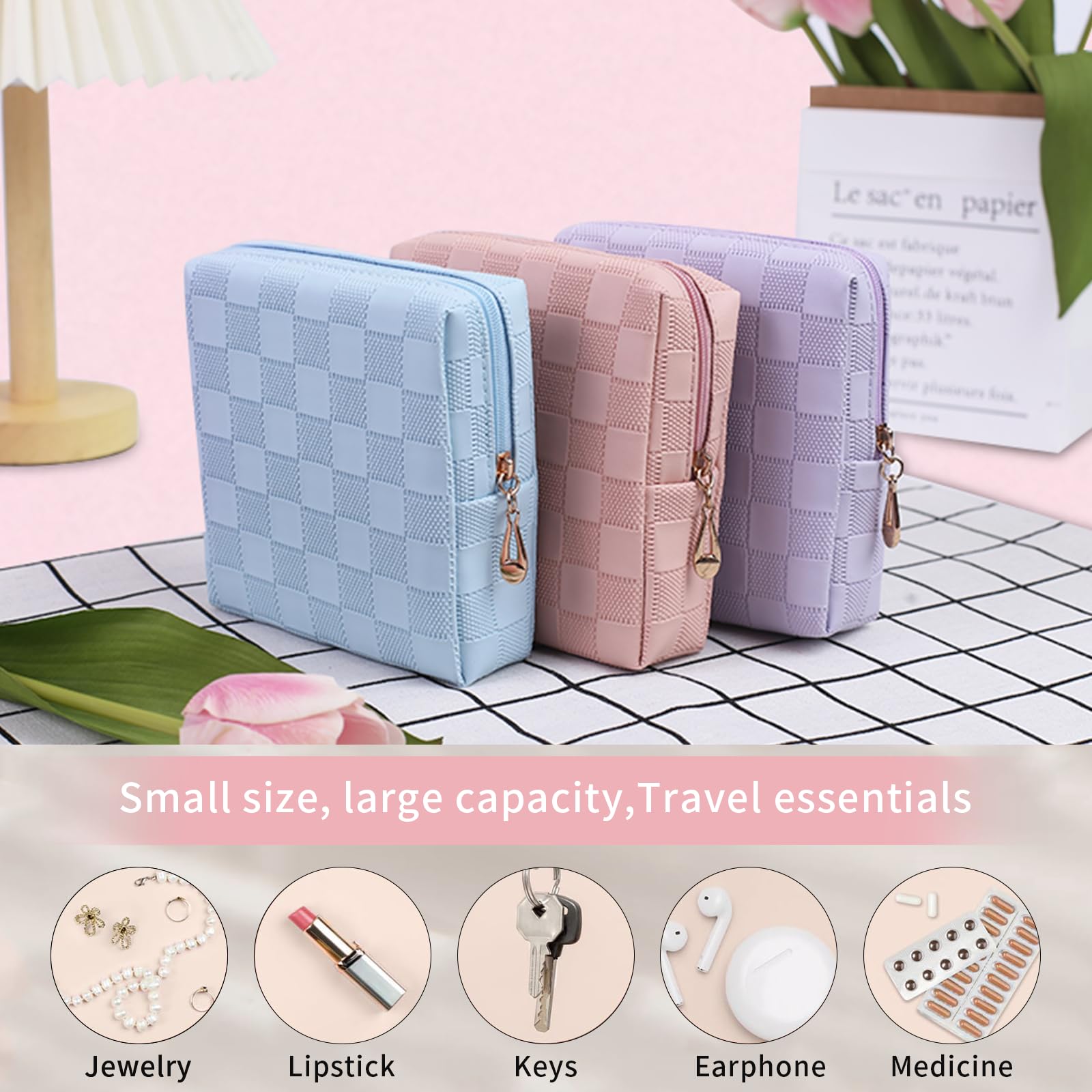 Teircno Period Bag for Women Girls | PU Leather Sanitary Napkin Storage Bag | Cute Pads Bags for Period | Discreet Menstrual Pou