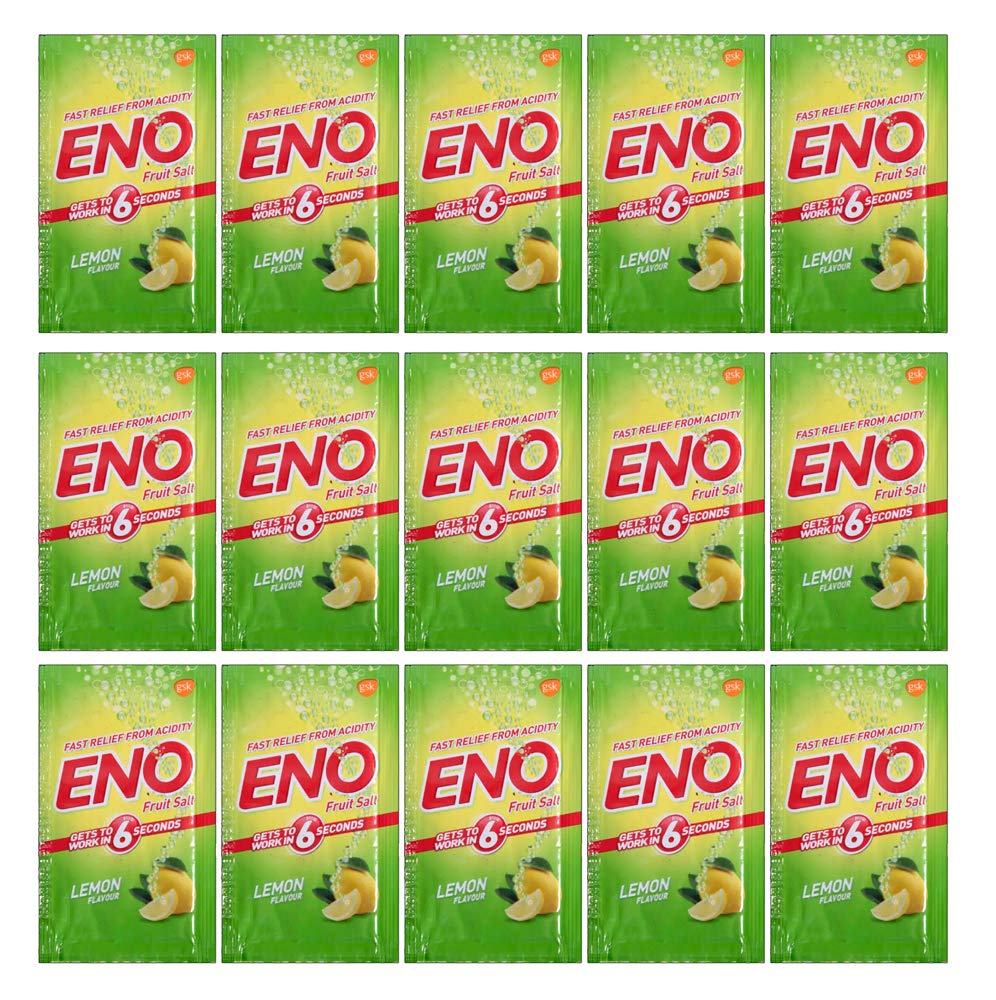 15 X Eno Fruit Salt Antacid Instant Acidity Relief Lemon (Lime) Flavour 5g X 15 Sachet by Eno