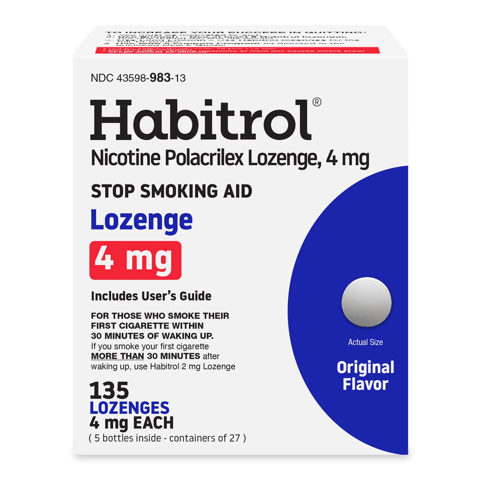 Habitrol Nicotine Lozenges 4 mg Original Flavor -135 Count - Stop Smoking Aid - Reduce Cravings and Withdrawal Symptoms