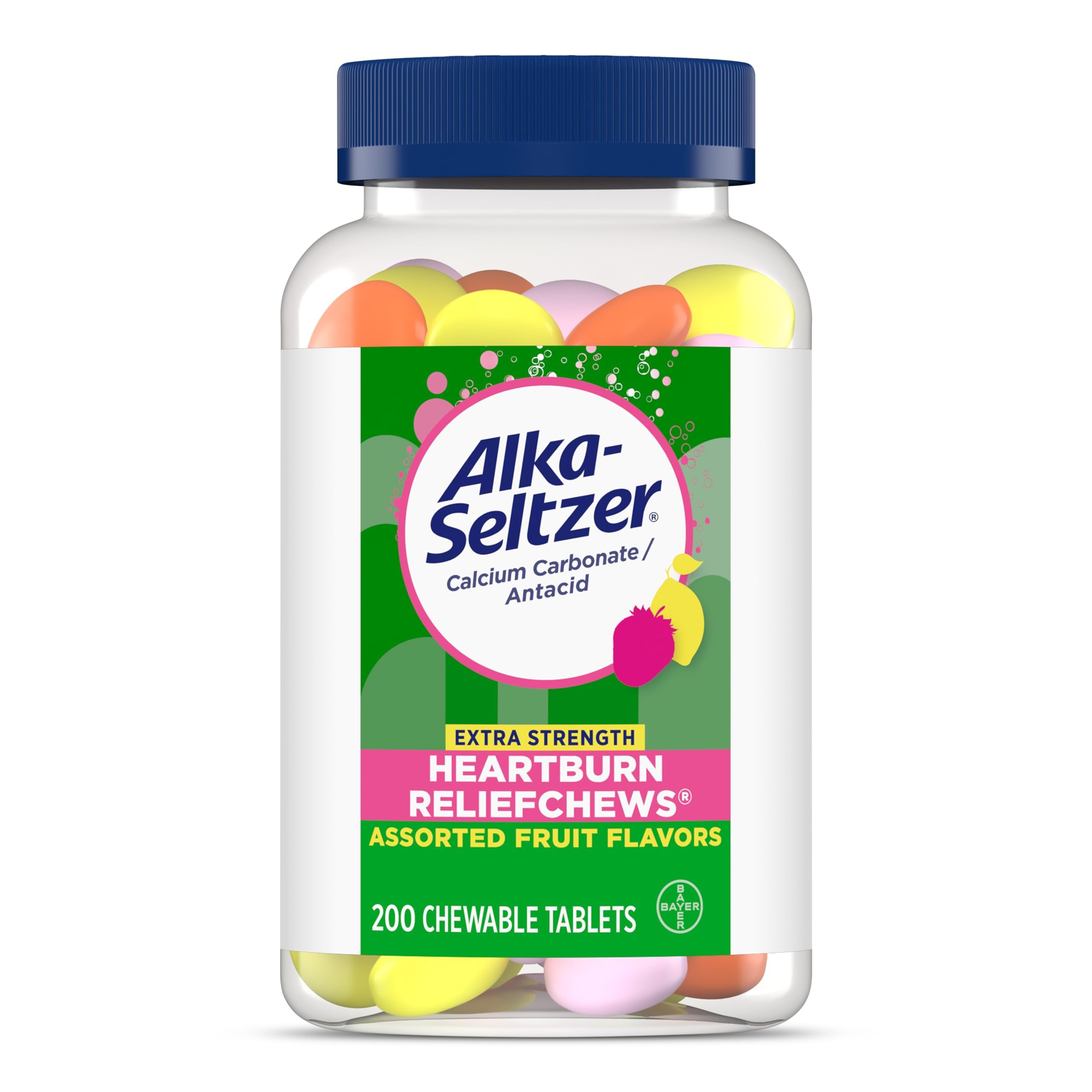 Alka-Seltzer Extra Strength Heartburn Relief Chews, Assorted Fruit Antacid Tablets for Acid Indigestion, Upset and Sour Stomach,