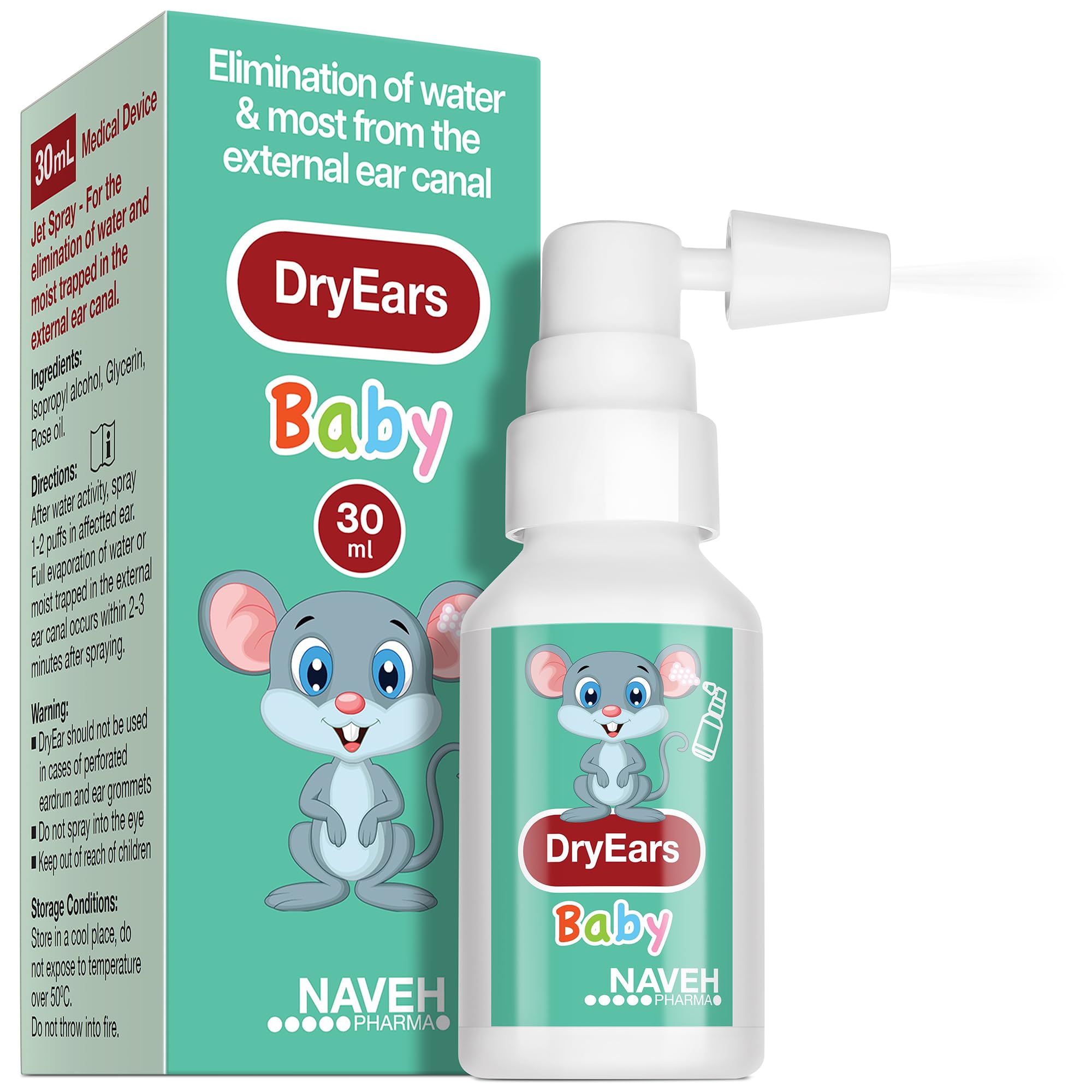 NAVEH PHARMA Dry Ears Baby | Swimmers Ear Drops Spray | Ear Drying Drops for Little Swimmers | Remove Water Trapped in Ears in S