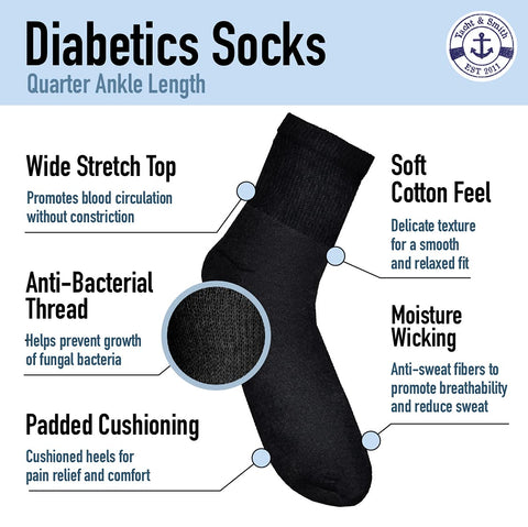Yacht & Smith 12 Pairs of Loose Fit Non-Binding Soft Cotton Diabetic Crew and Ankle Socks, Bulk Value Pairs