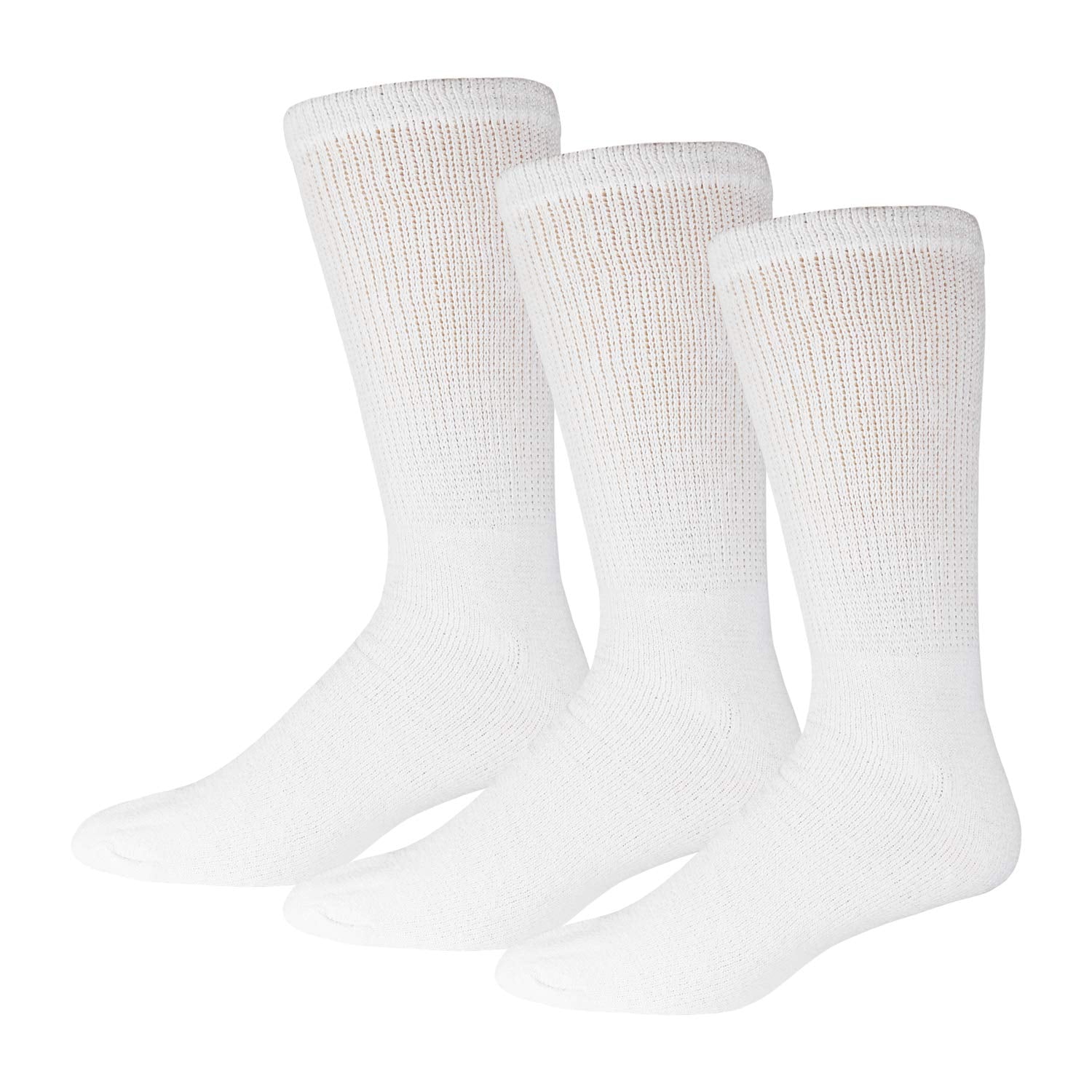 3 Pairs of Cotton Diabetic Neuropathy Crew Socks (13-16, Fits Men's Shoe Size 12-14.5, White)