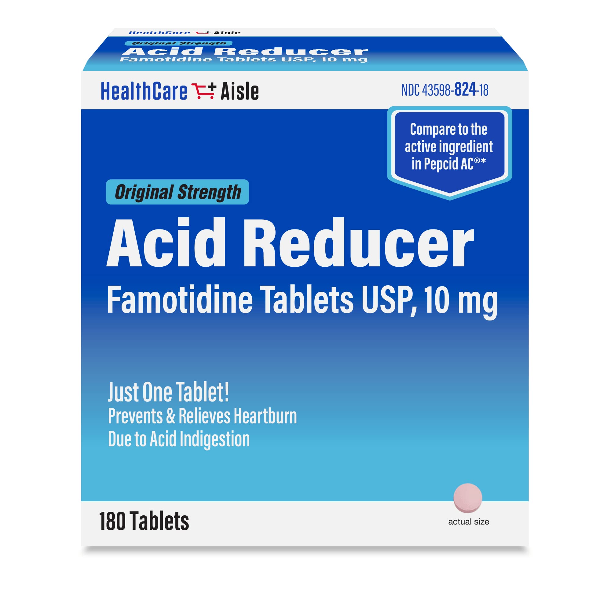HealthCareAisle Famotidine 10 mg - 180 Tablets - Original Strength Acid Reducer - Prevents and Relieves Heartburn Due to Acid In