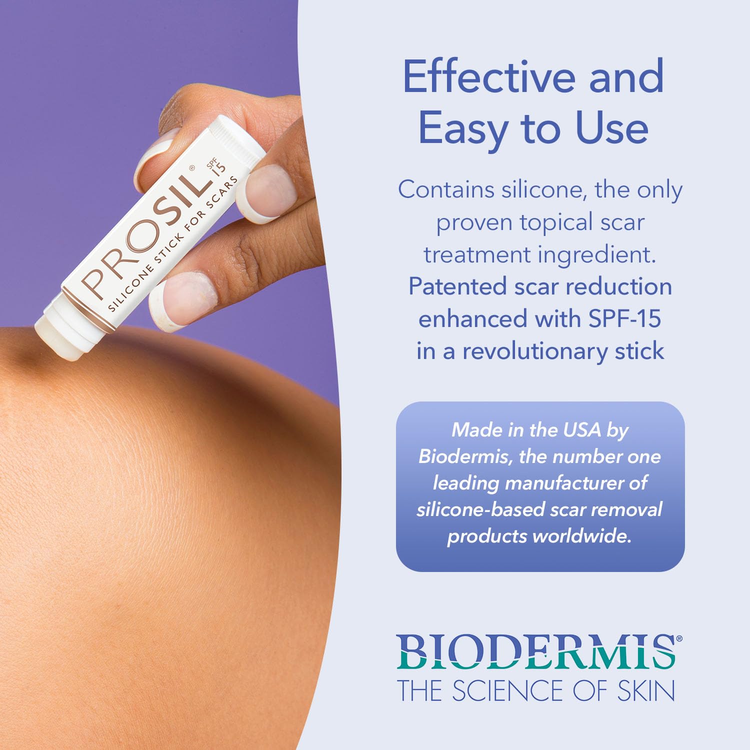 BIODERMIS SPF 15 Pro-SIL Silicone Scar Gel Stick - Scar Reduction Care for Surgical, Acne, Trauma Scars & Burns - Protects from