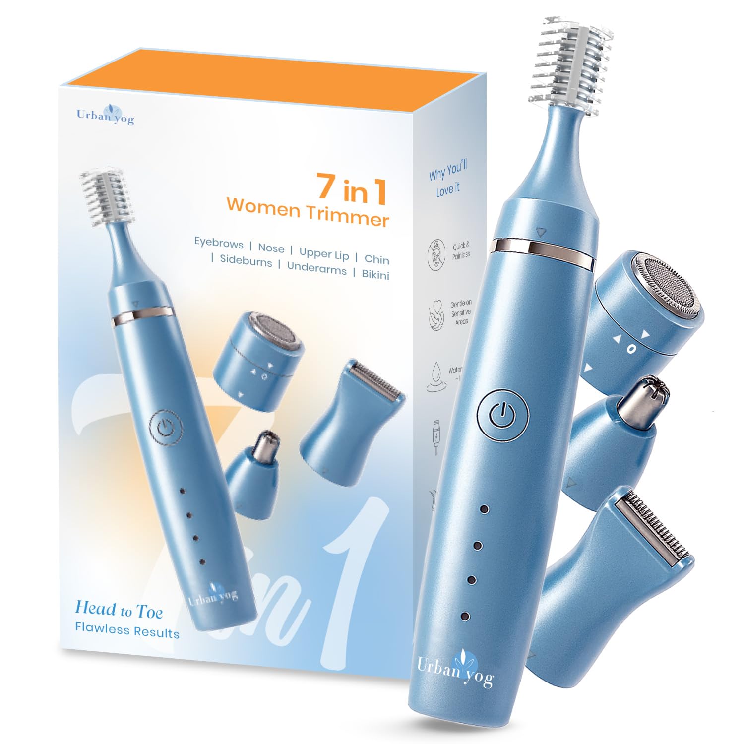 Urban Yog 7In1 Trimmer For Women All In One | 100 Minutes Runtime | Full Body Grooming For Eyebrows, Upper Lips, Nose, Arms, L