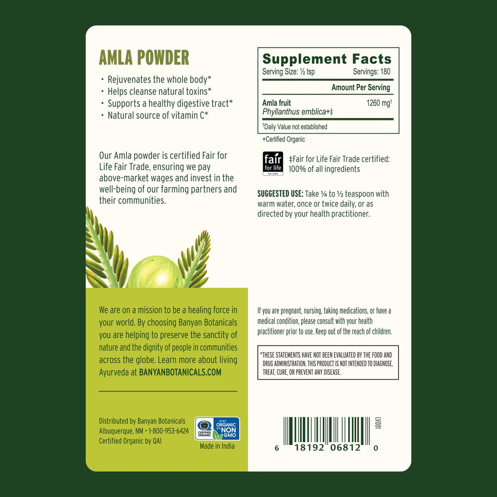 Banyan Botanicals Amla (Amalaki) Powder - Organic Phyllanthus Emblica - Natural Source of Vitamin C and Antioxidants - Supports