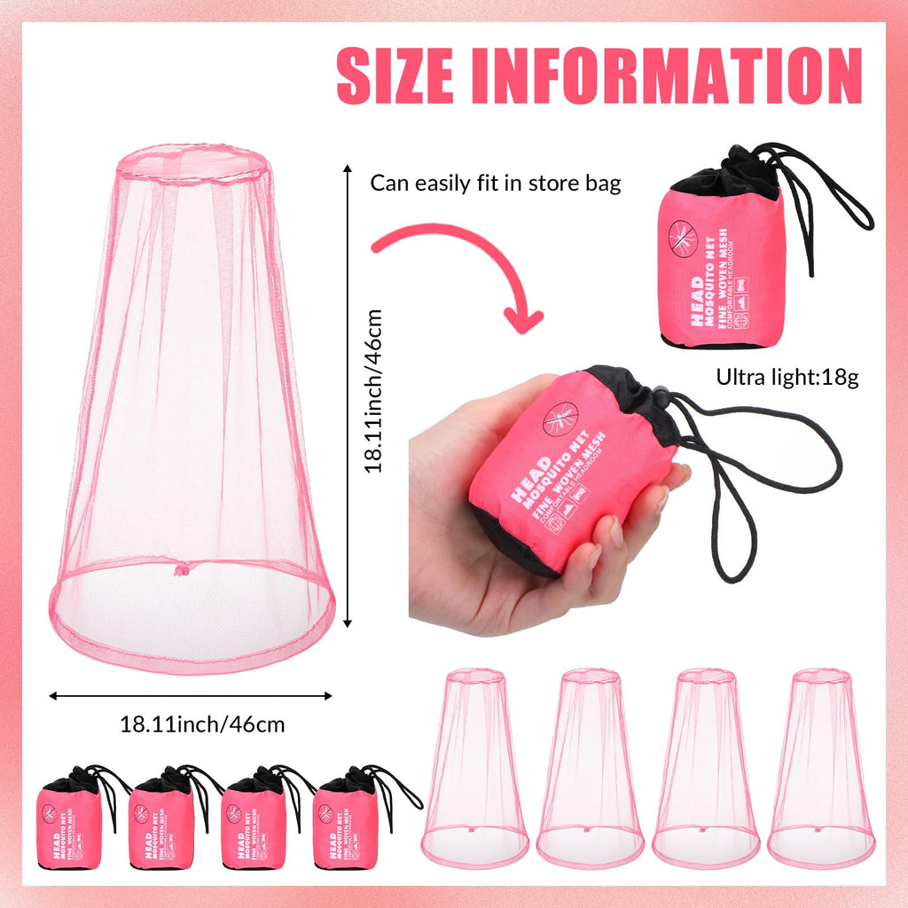 HESTYA 4 Pack Mosquito Net Face Mesh Net Protecting Net for Outdoor Hiking Camping Climbing Mosquito Fly Insects Preventing(Pink