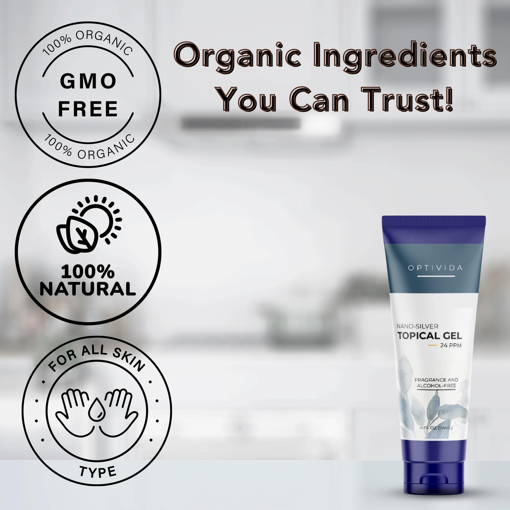 OPTIVIDA Colloidal Silver Gel For Wound Care, Natural Topical Skin Healing | Nano-Silver Topical Gel For Wounds, Burns, Rashes,