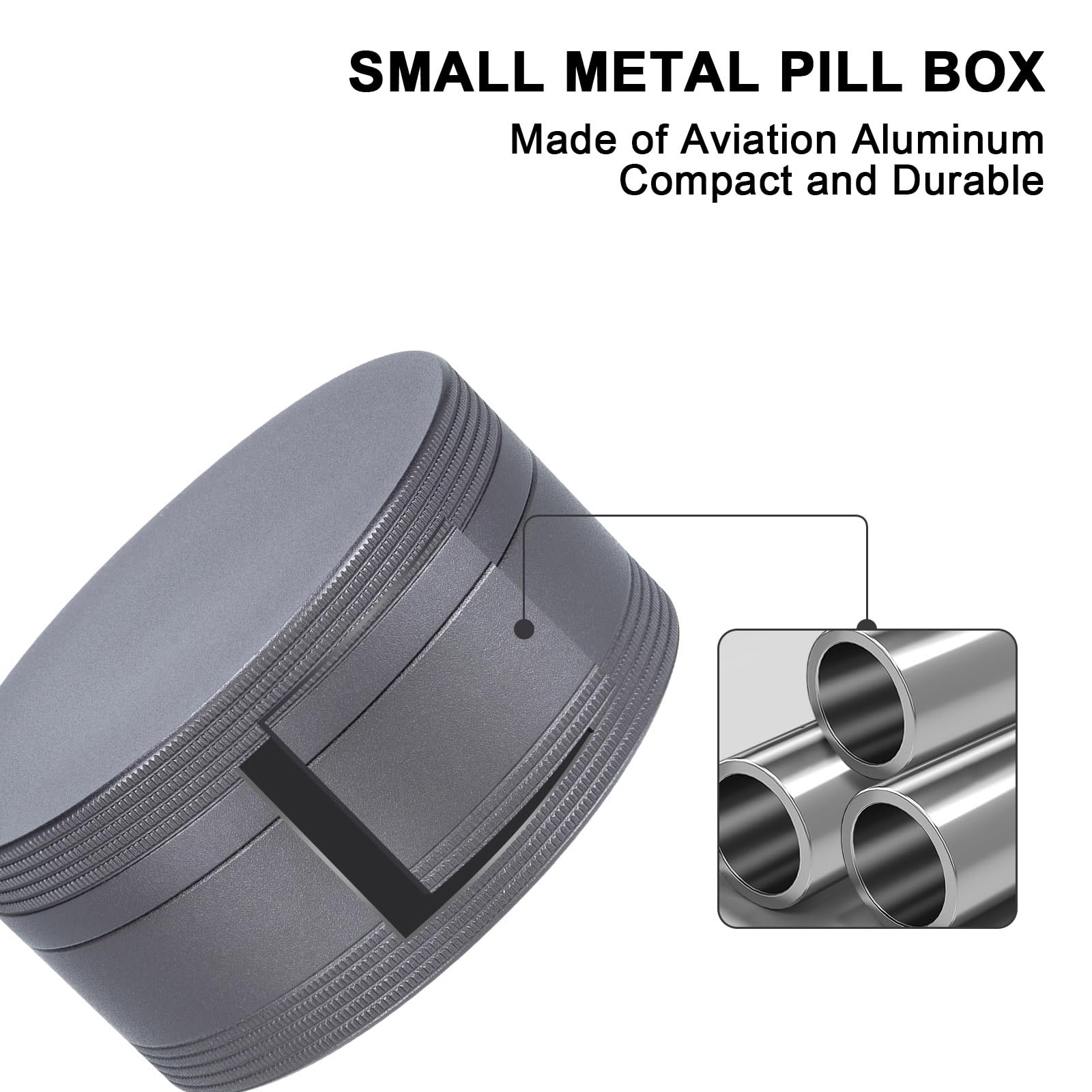 Daily Metal Pill Box Pill Case - Single Waterproof Travel Pill Container Round Aluminum Alloy Storage Medicine Organizer Multito