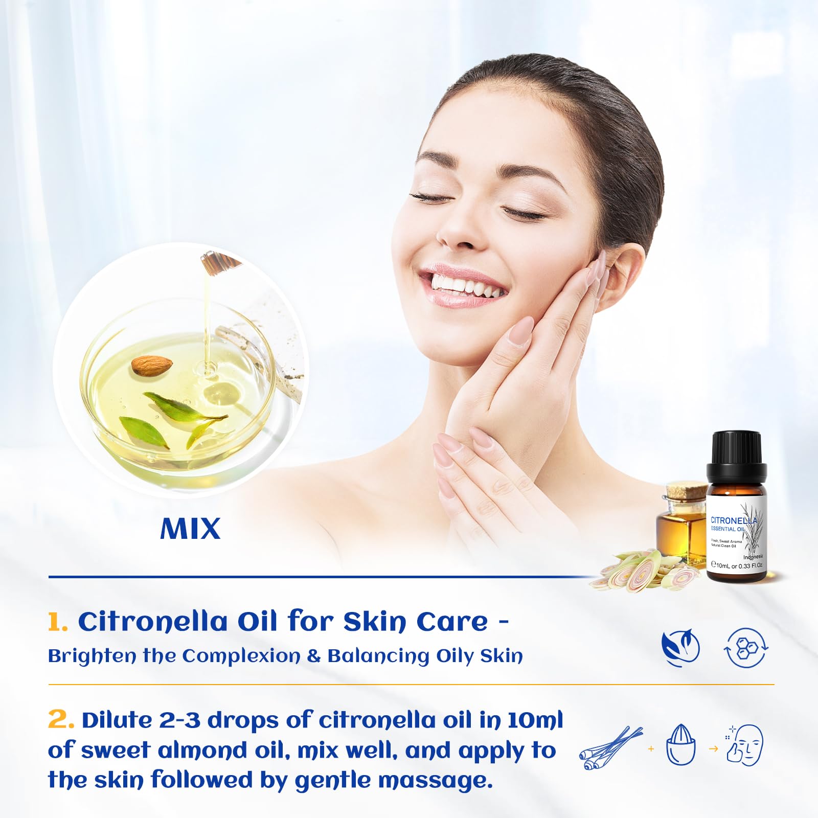 HIQILI Citronella Essential Oil, 100% Pure for Diffuser,Massage-10ml