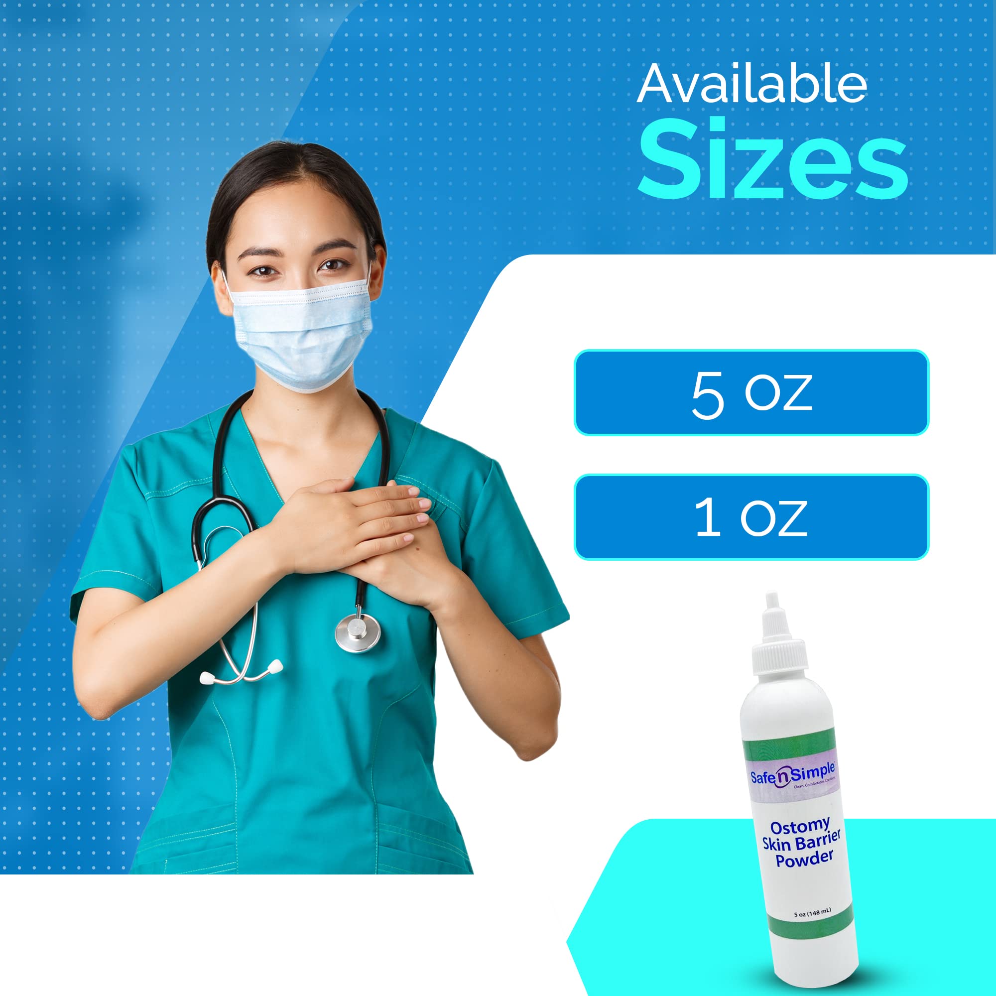 Safe n Simple Stoma Skin Barrier Powder - 5 oz - Medicated Protective Skin Barrier - Ostomy Protection Supplies - Stoma Adhesiv
