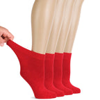 Hugh Ugoli Women Diabetic Ankle Socks, Super Soft & Thin Bamboo Socks, Wide & Loose, Non-Binding Top & Seamless Toe, 4 Pairs, Re