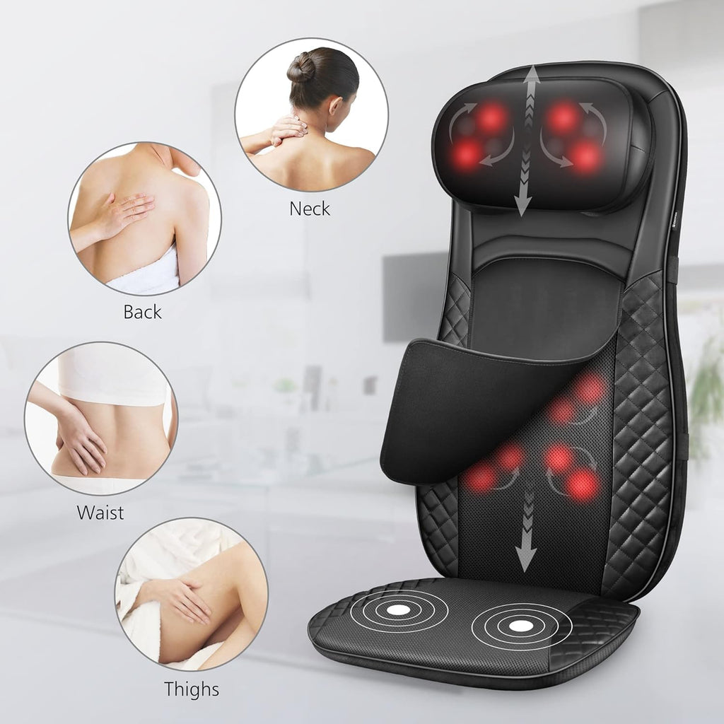 CooCoCo Shiatsu Back Massager with Heat, Gifts for Men Women, Deep Kneading Massage Chair Pad for Neck Back Shoulders, Massager