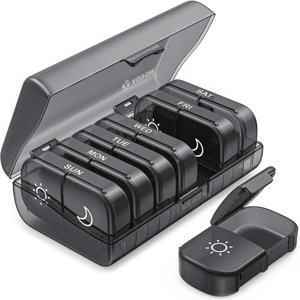 AUVON XL Weekly Pill Organizer 2 Times a Day, AM PM Pill Case with One-Side Large Opening for Easy to Use, Pill Box 7 Day Travel