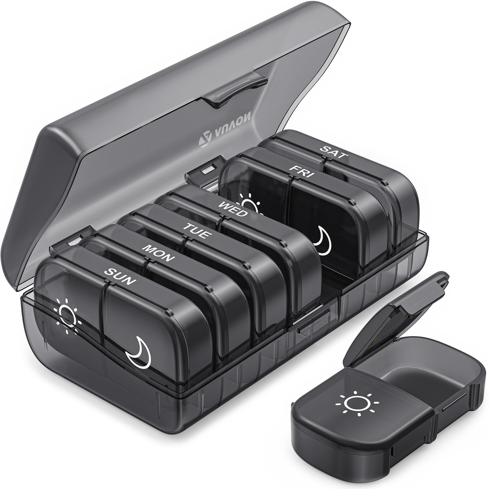 AUVON XL Weekly Pill Organizer 2 Times a Day, AM PM Pill Case with One-Side Large Opening for Easy to Use, Pill Box 7 Day Travel