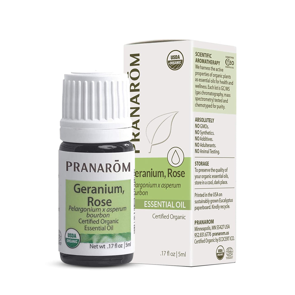 Pranarom USDA Certified Organic Rose Geranium Essential Oil (5ml), 100% Pure Undiluted Therapeutic Grade from Madagascar for Aro