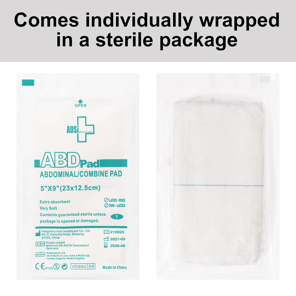 General Medi Sterile Abdominal Combine Pads - 25 Count 5 x 9 Individually Wrapped Absorbent & Thick Pads