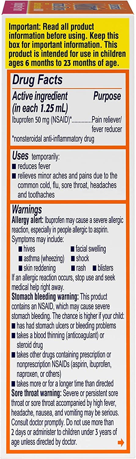 Motrin Infants Concentrated Drops, Fever Reducer, Ibuprofen, Berry Flavored.5 Oz (Pack of 2)