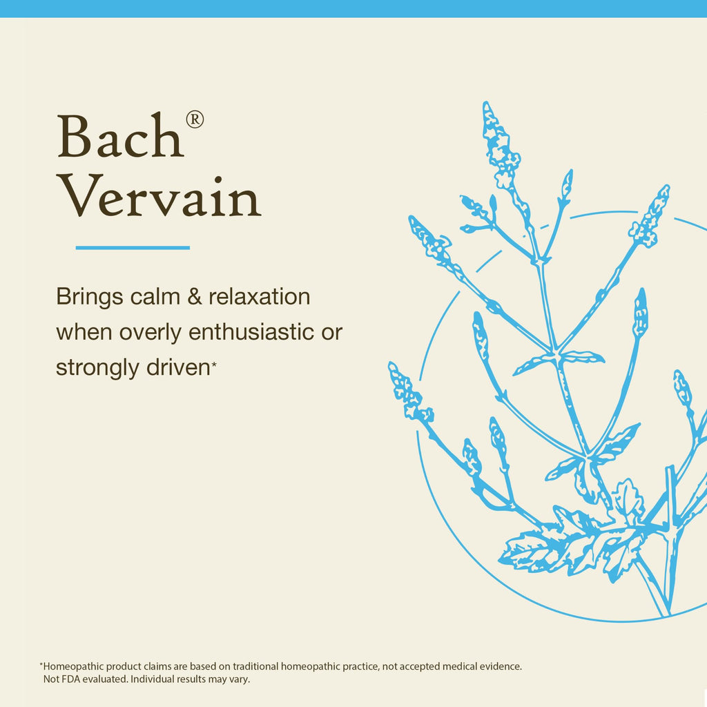 Bach Original Flower Remedies, Vervain - Relax & Calm - Natural Homeopathic Flower Essence for Emotional Balance - Vegan, Gluten