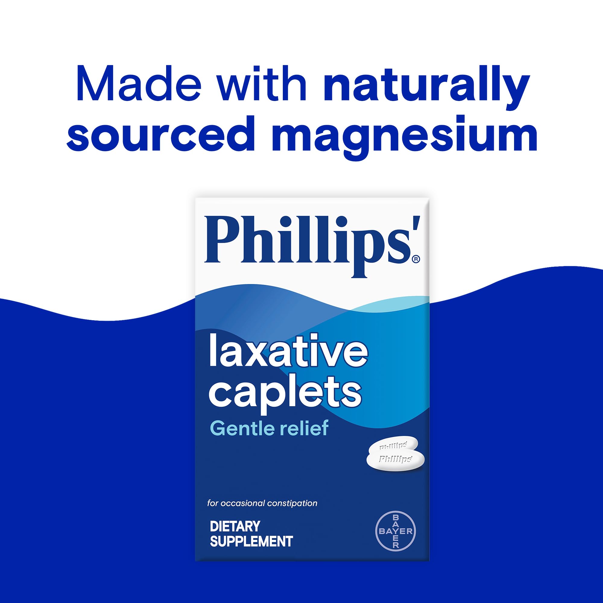 Phillips Laxative Caplets, With Naturally Sourced Magnesium Supplement for Gentle Relief of Occasional Constipation, Cramp and