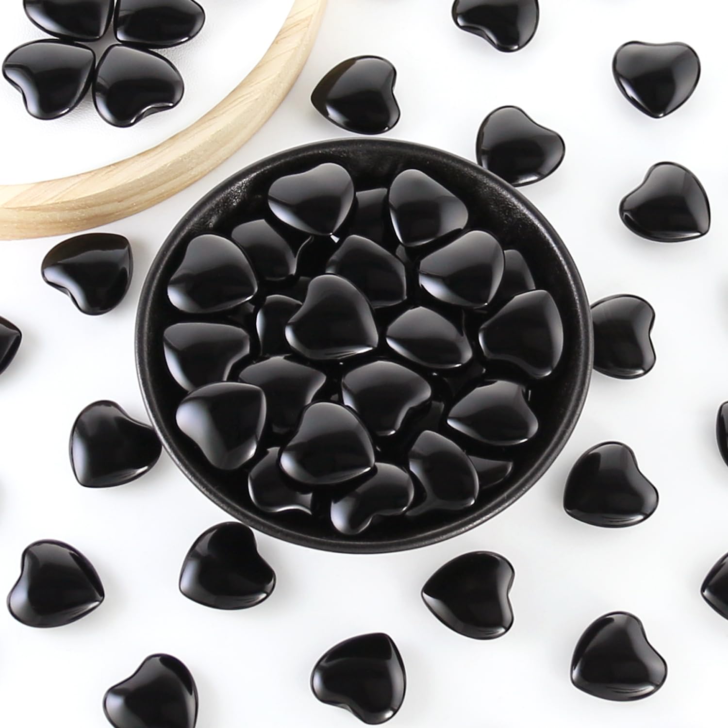 Nvzi Tumbled Polished Natural Black Obsidian Crystal Heart Stones, Crystals and Healing Stones Quartz Bulk for Wicca, Reiki, Hea