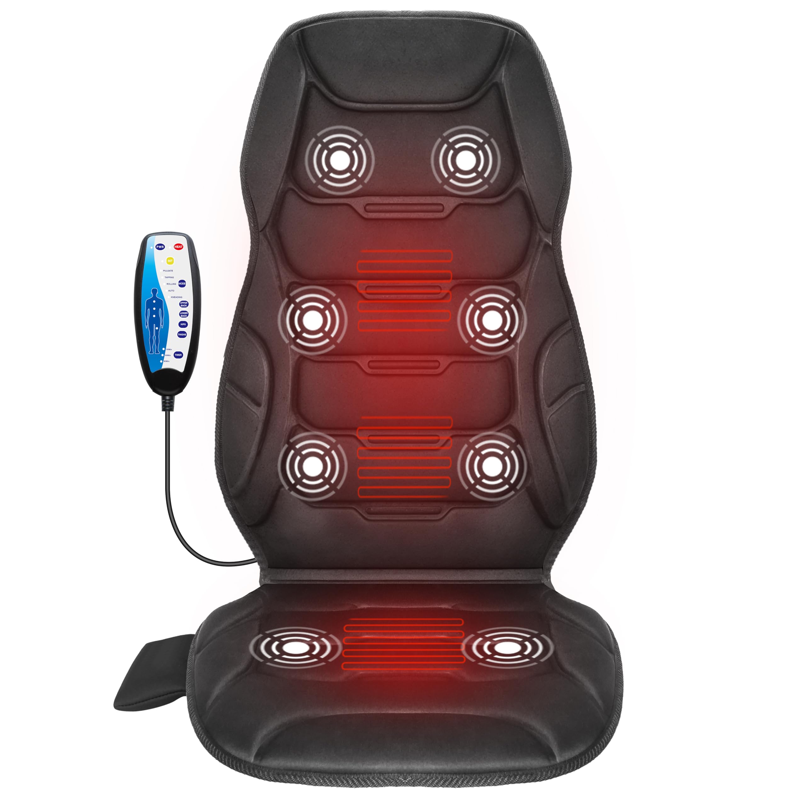 COMFIER Back Massager with Heat, Vibration Massage Seat Cushion with 8 Massage Nodes & 5 Modes, Adjustable Chair Massager Pad fo